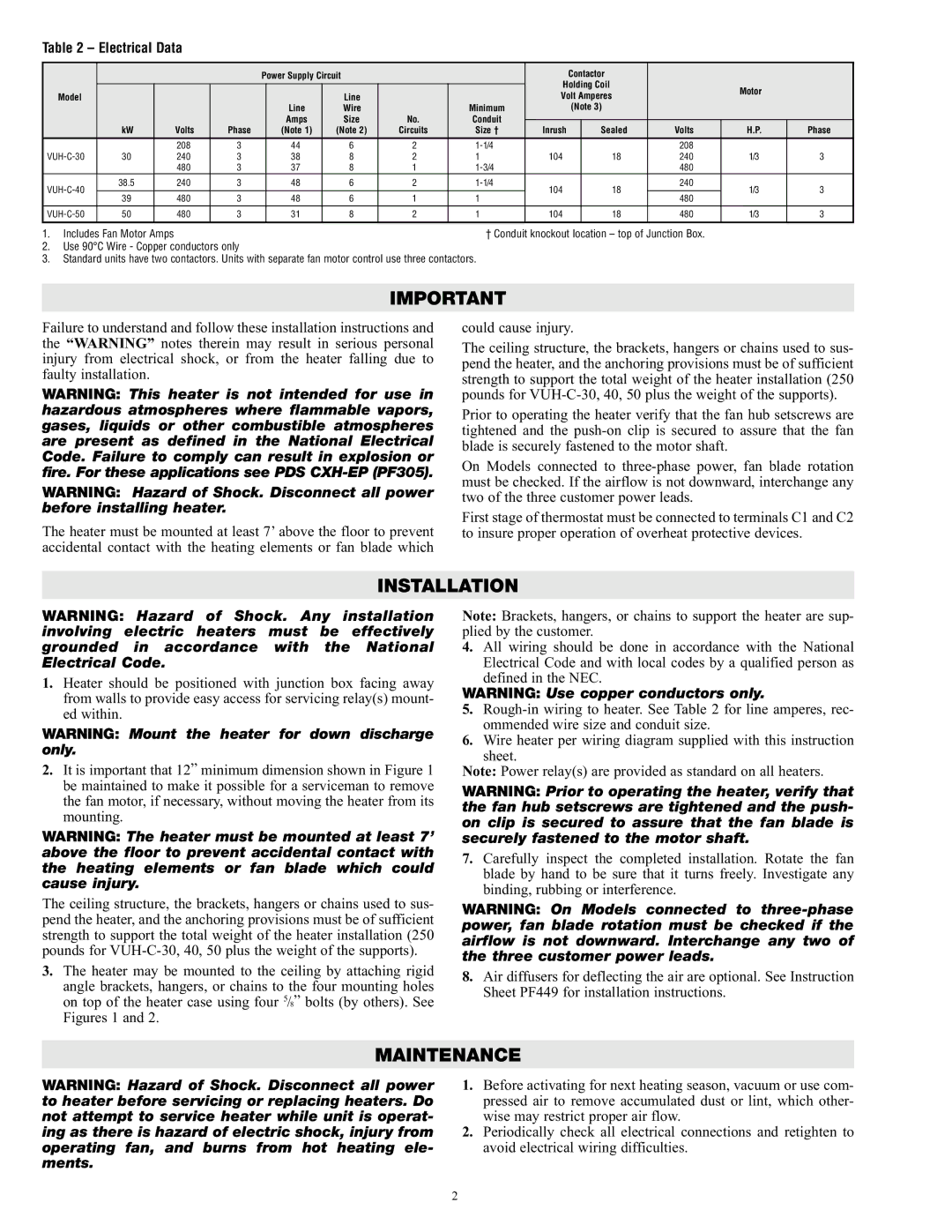 Chromalox PF452-4 specifications Installation, Maintenance 