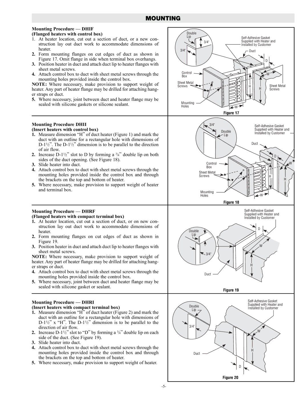 Chromalox PF455-3 manual Mounting Procedure Dhif 