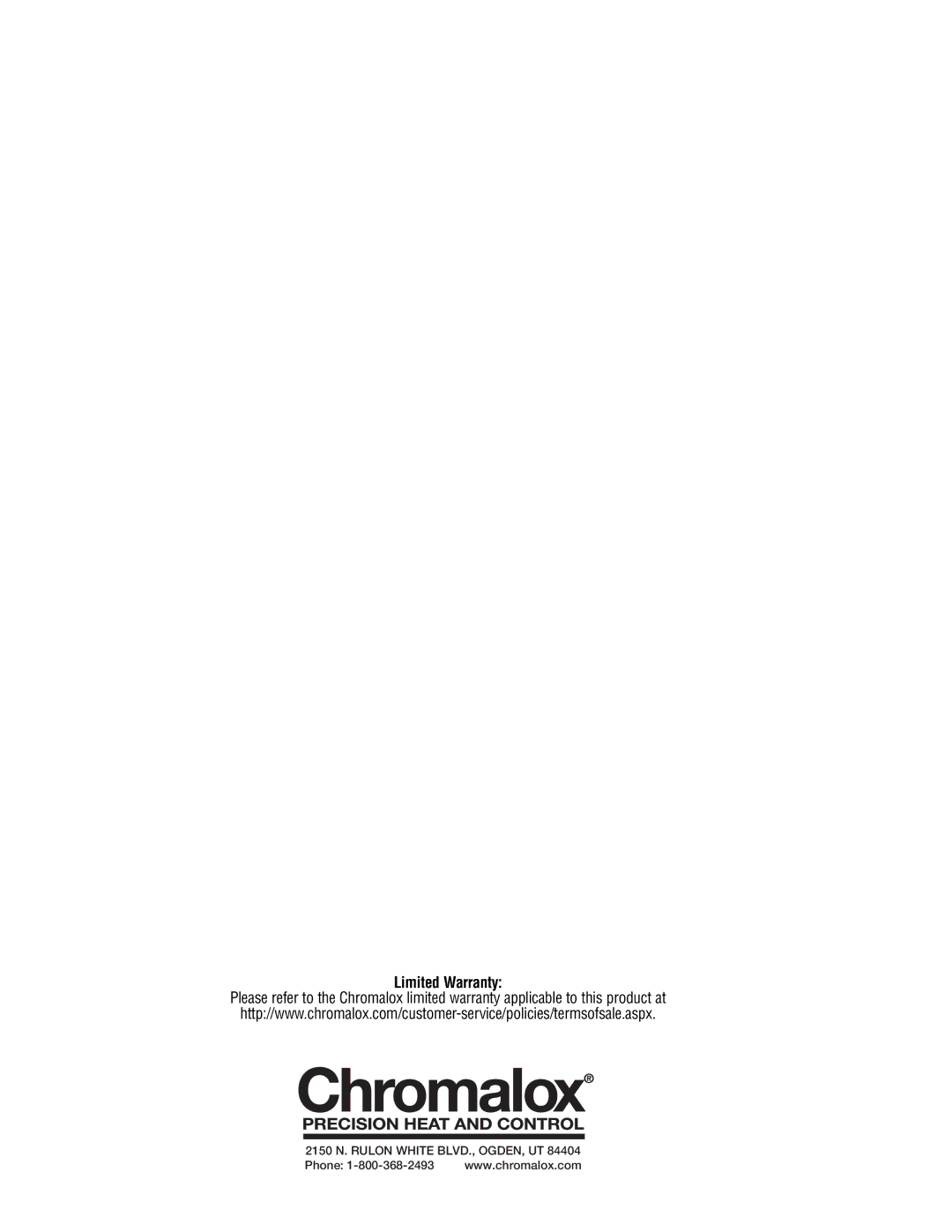 Chromalox PF479-6 dimensions Limited Warranty 