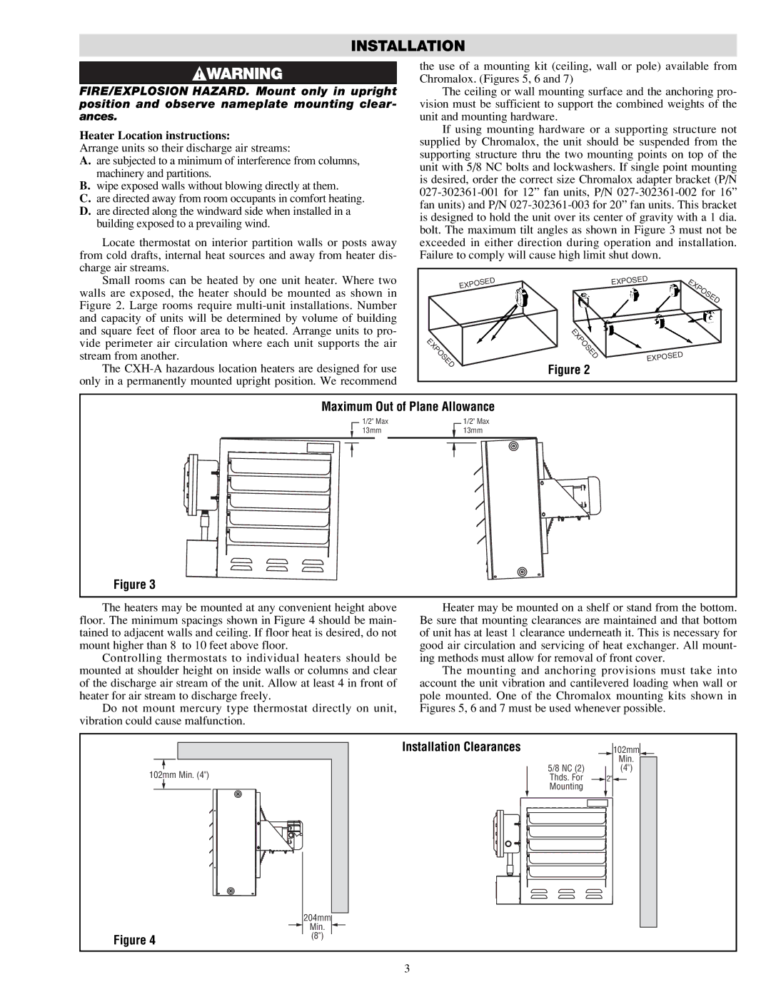 Chromalox PF490-5 installation instructions Installation, Maximum Out of Plane Allowance 