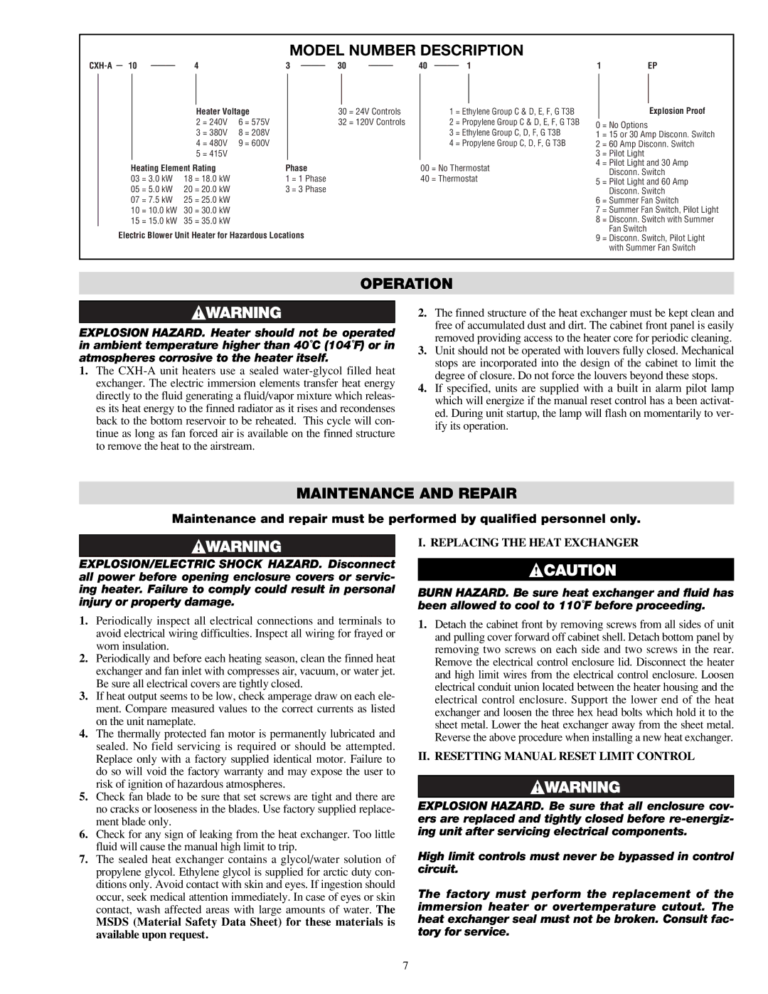 Chromalox PF490-5 installation instructions Model Number Description, Operation, Maintenance and Repair 