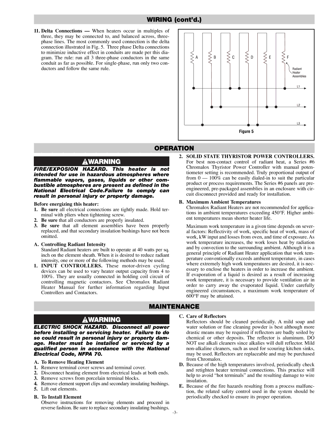 Chromalox PG412-10 specifications Wiring cont’d, Operation, Maintenance 