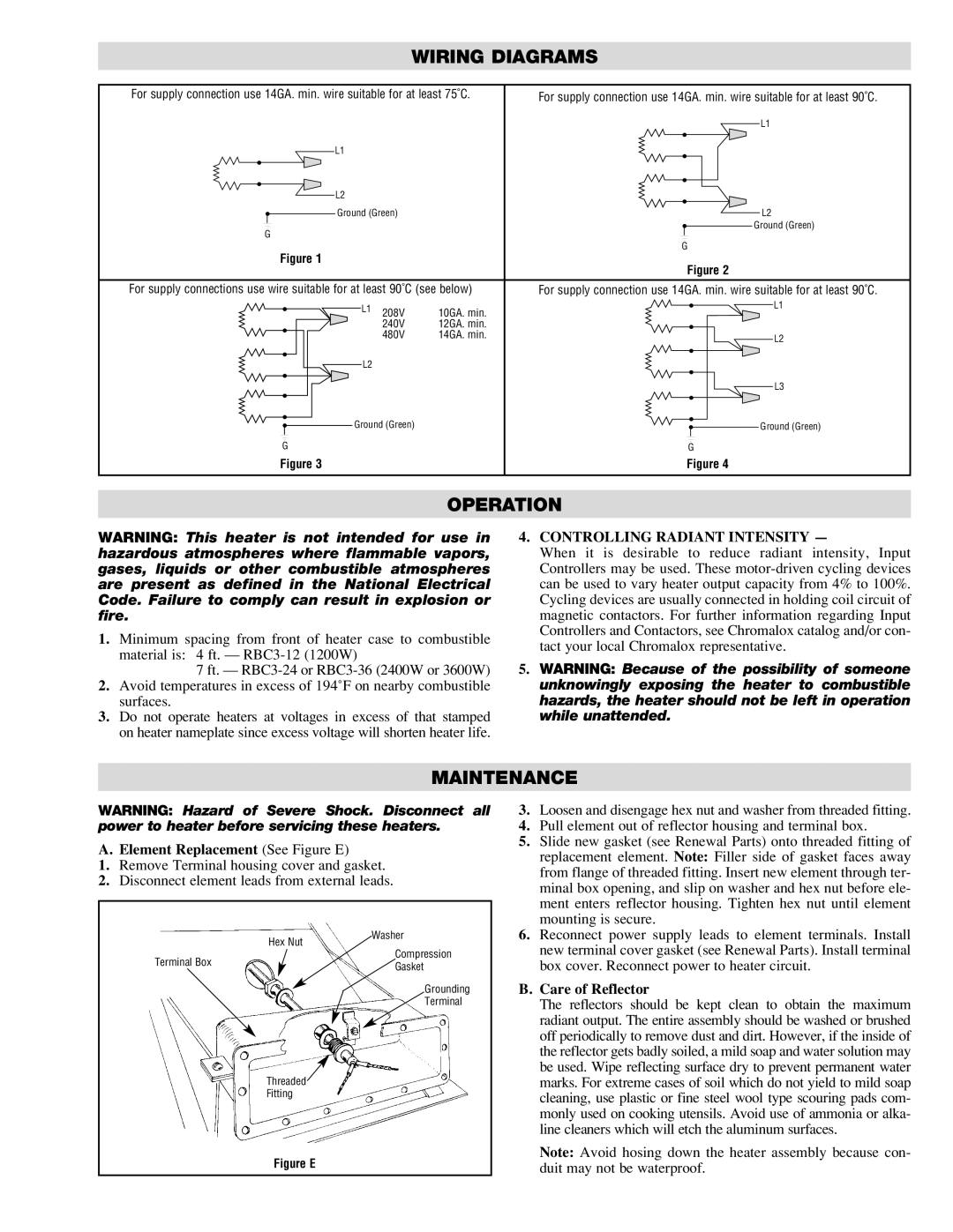 Chromalox PG416-4 manual Wiring Diagrams, Operation, Maintenance 