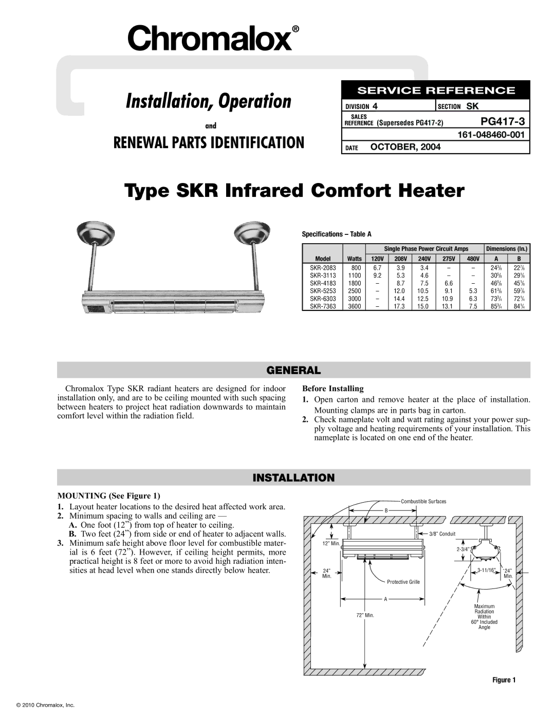 Chromalox PG417-3 specifications General, Installation, Before Installing, Mounting See Figure 