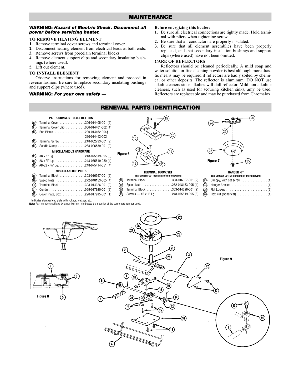 Chromalox PG417-3 Maintenance, Renewal Parts Identification, Before energizing this heater, Consists of the following 