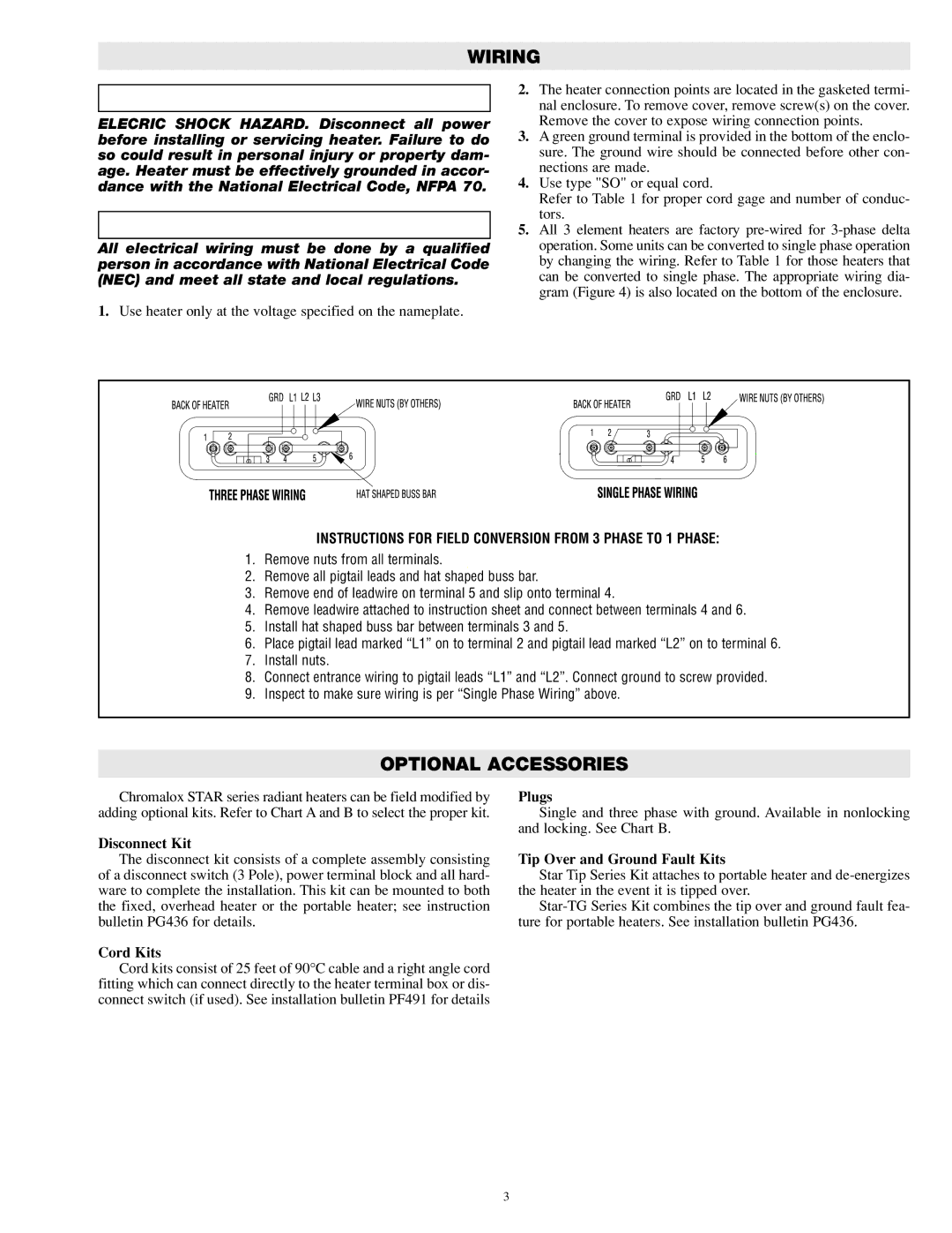 Chromalox PG433-1 specifications Wiring, Optional Accessories 