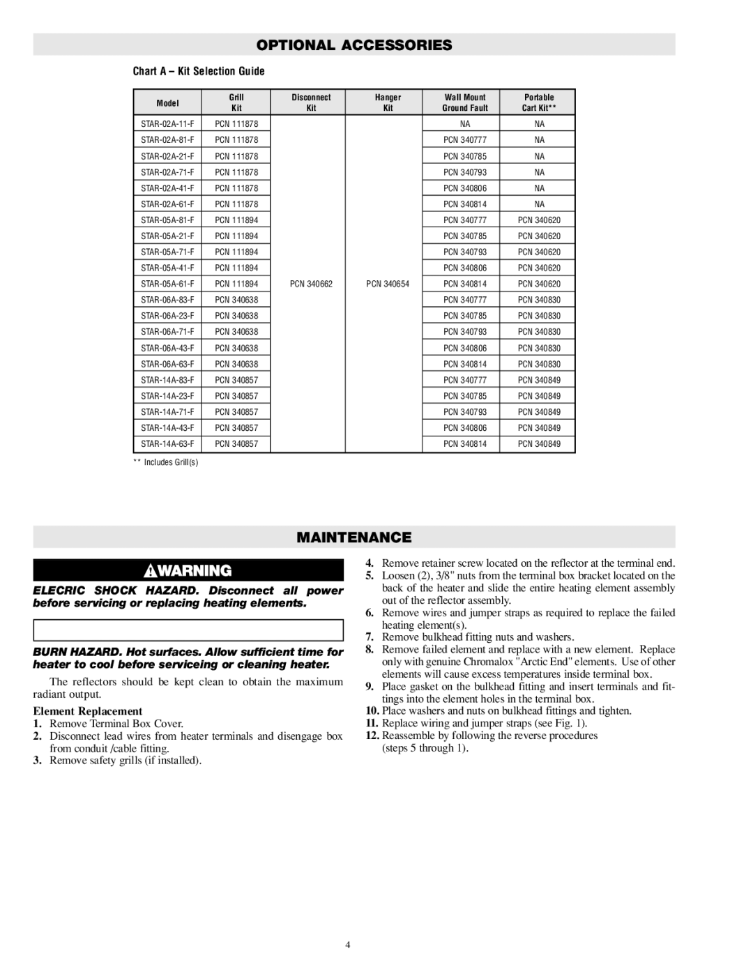 Chromalox PG434-4, PG434-3 specifications Maintenance, Element Replacement 