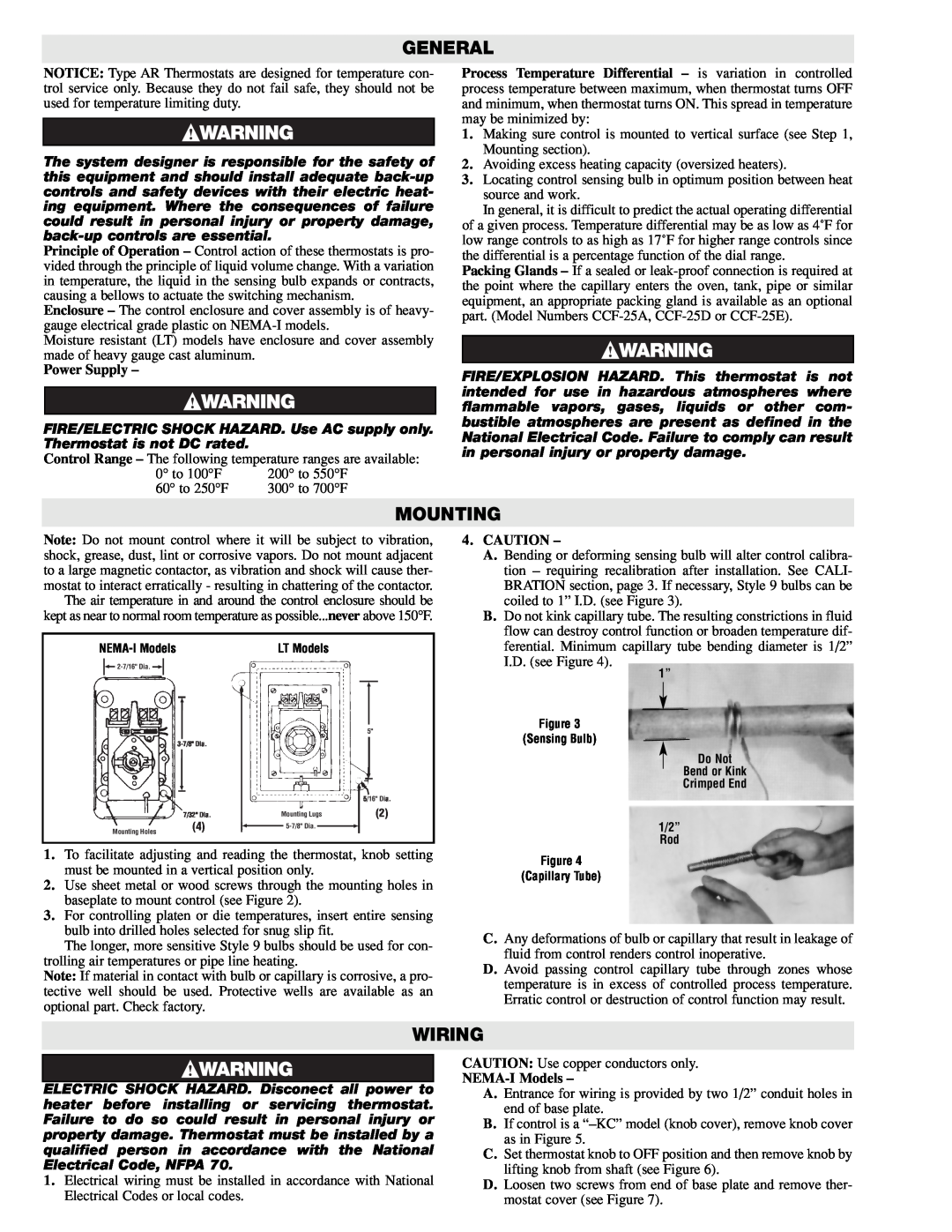 Chromalox PK405-18 installation instructions General, Mounting, Wiring, Power Supply, Caution, NEMA-I Models 