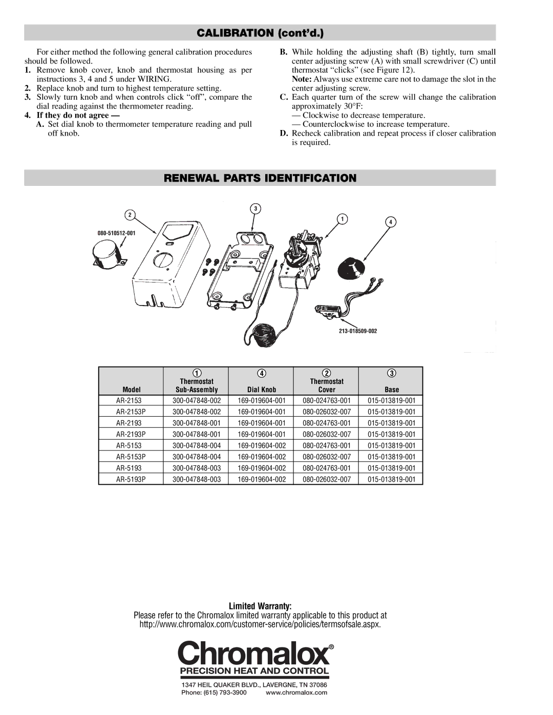 Chromalox PK407-4, PK407-3 specifications Renewal Parts Identification, Model, Dial Knob, Base 