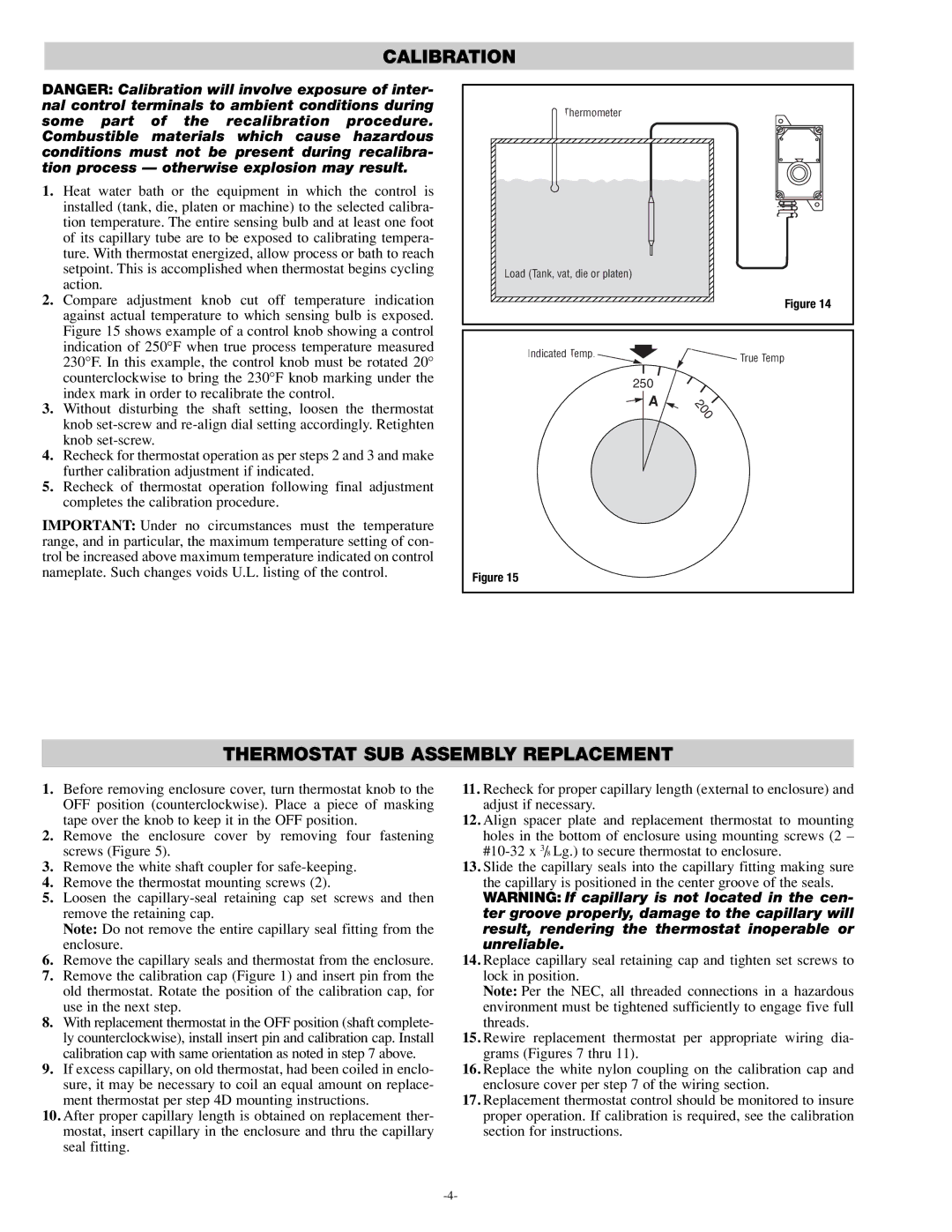 Chromalox PK413-4 specifications Thermostat SUB Assembly Replacement 