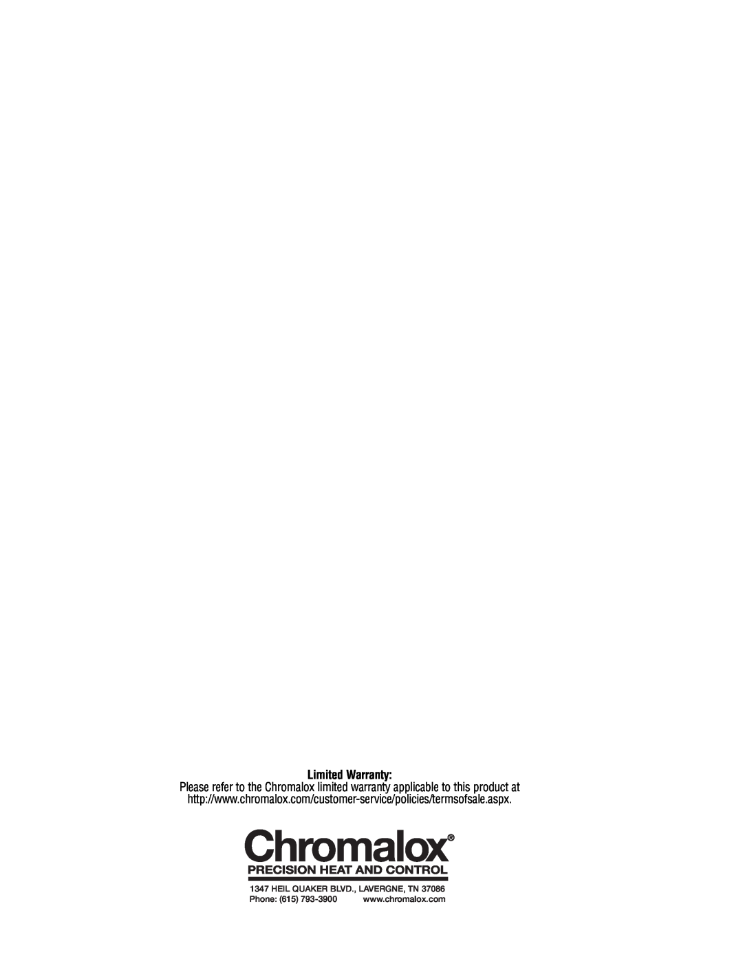 Chromalox PK413-4 specifications Limited Warranty, Heil Quaker Blvd., Lavergne, Tn, Phone 615 