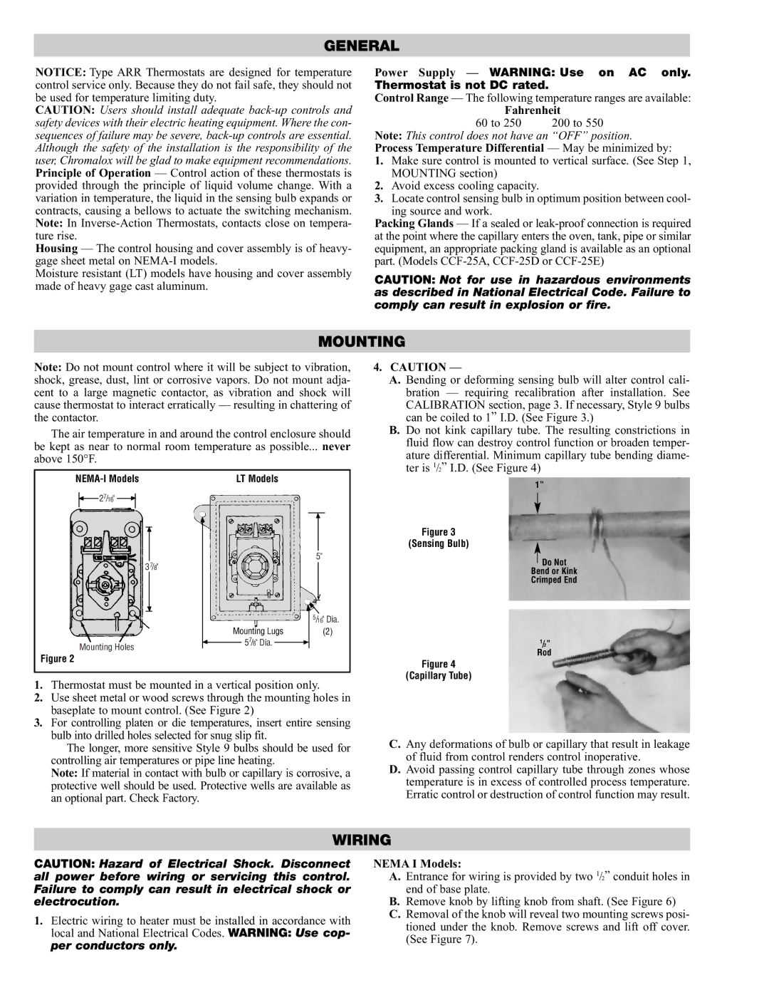 Chromalox PK425-2 specifications General, Mounting, Wiring 