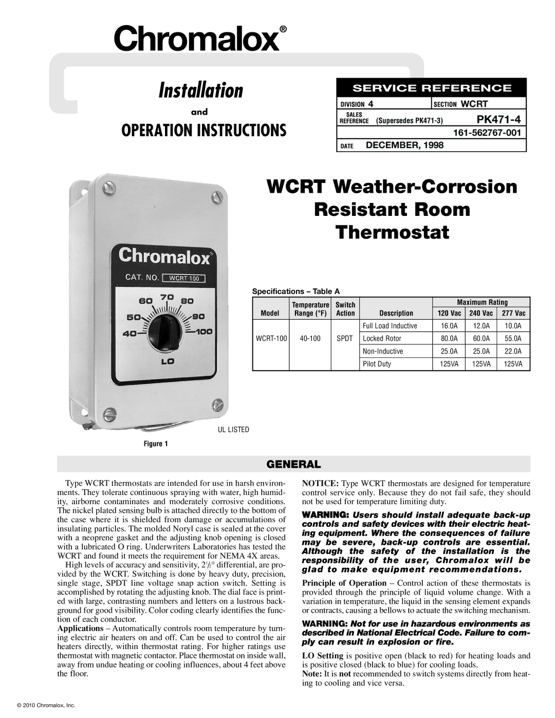 Chromalox PK471-4 specifications Installation, General 