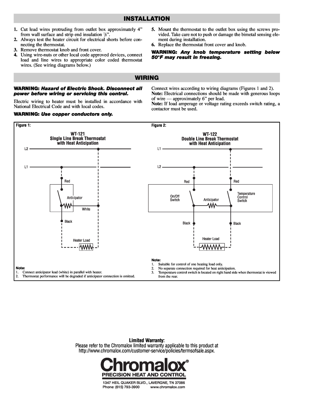 Chromalox PK477 installation instructions Installation, Wiring, Limited Warranty 