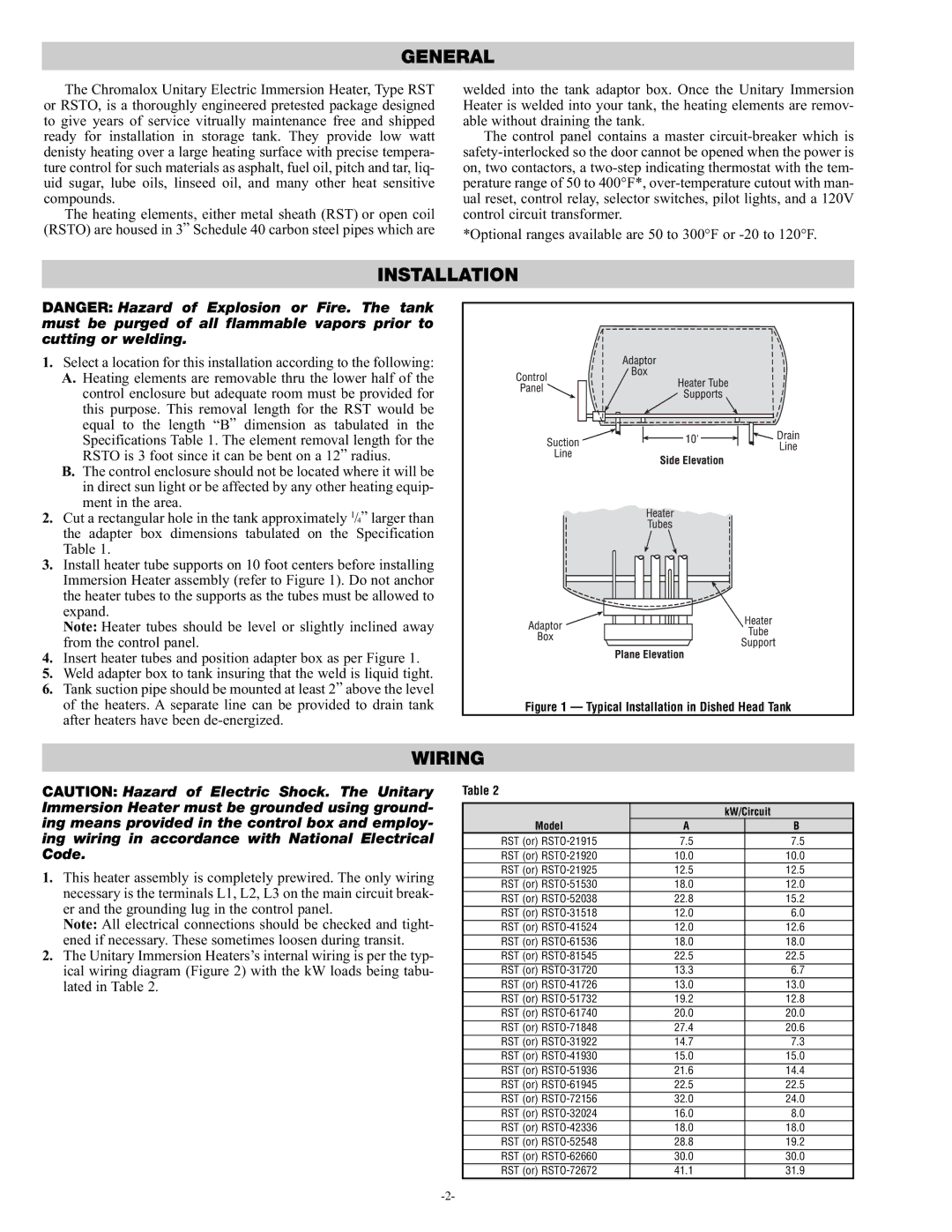 Chromalox PN400-3 specifications General, Installation, Wiring, KW/Circuit 