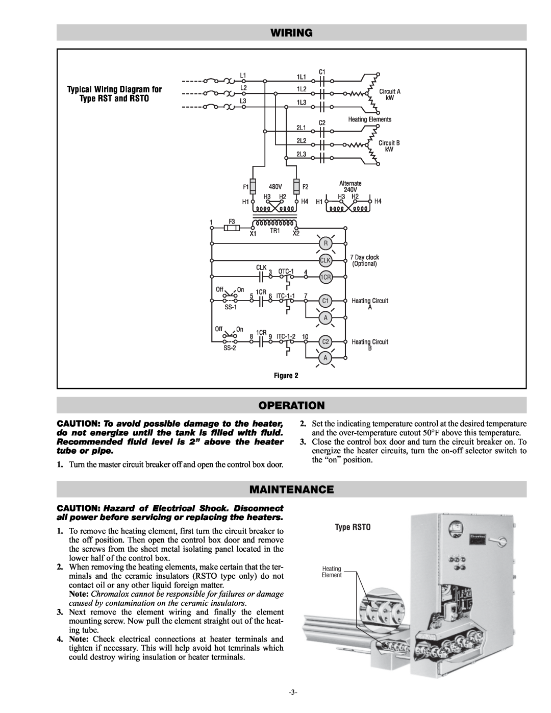 Chromalox PN400-3 specifications Operation, Maintenance, Typical Wiring Diagram for Type RST and RSTO 
