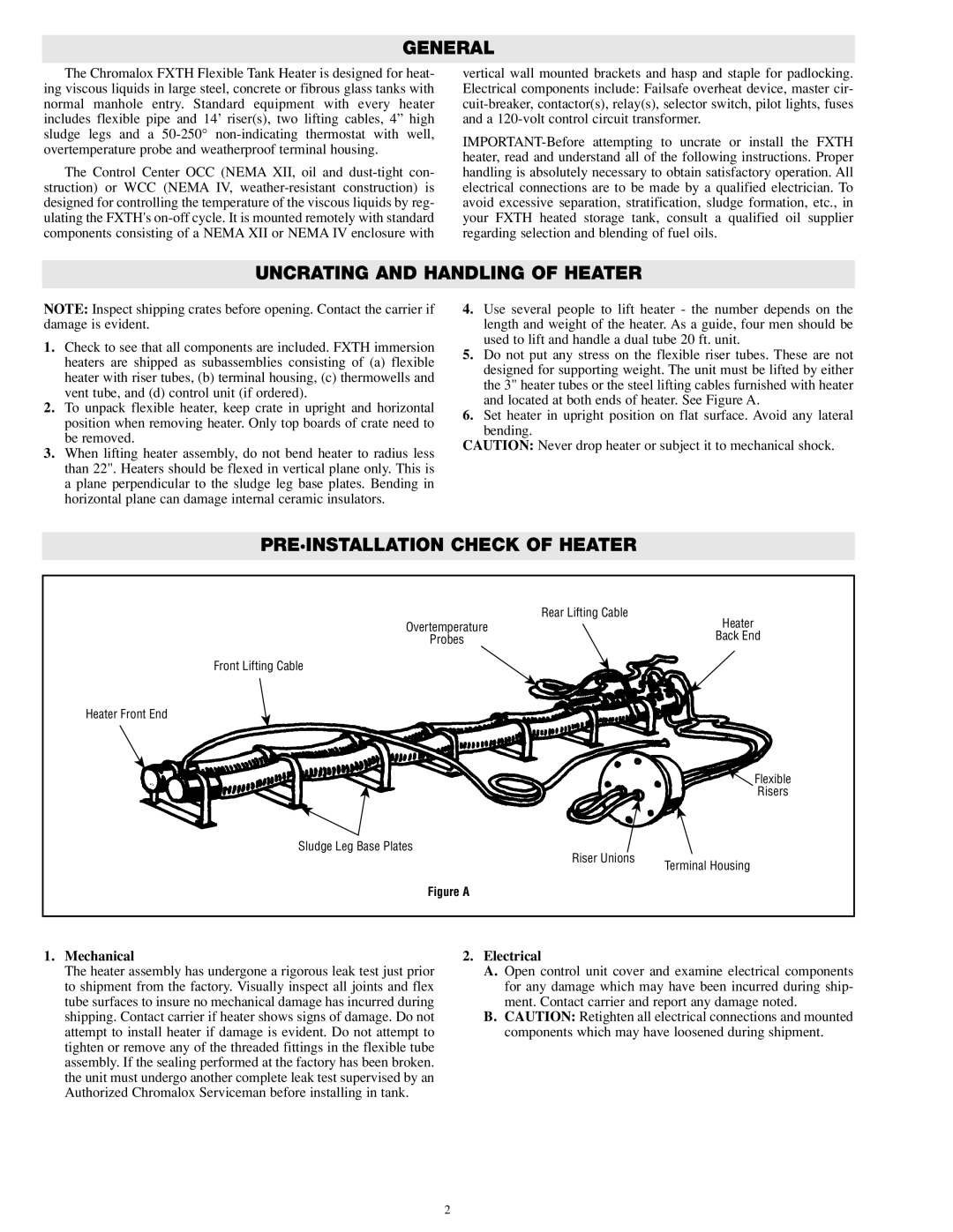 Chromalox PN401 General, Uncrating and Handling of Heater, PRE·INSTALLATION Check of Heater, Mechanical, Electrical 