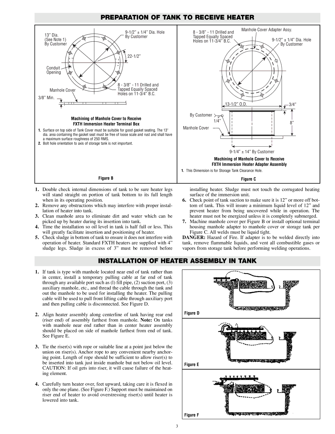 Chromalox PN401 Preparation of Tank to Receive Heater, Installation of Heater Assembly in Tank, Manhole Cover, Min 