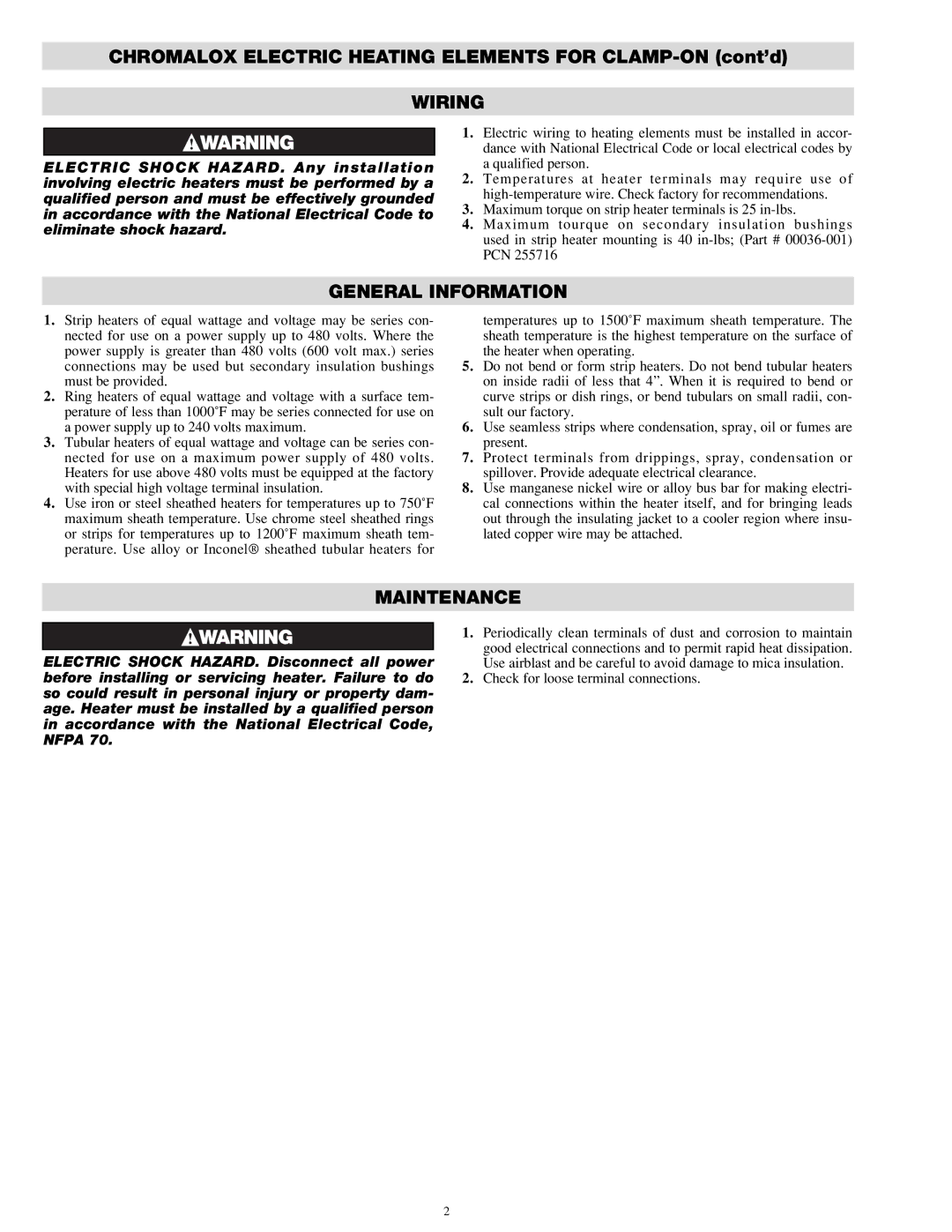 Chromalox POO400-7 installation instructions Wiring, General Information, Maintenance 