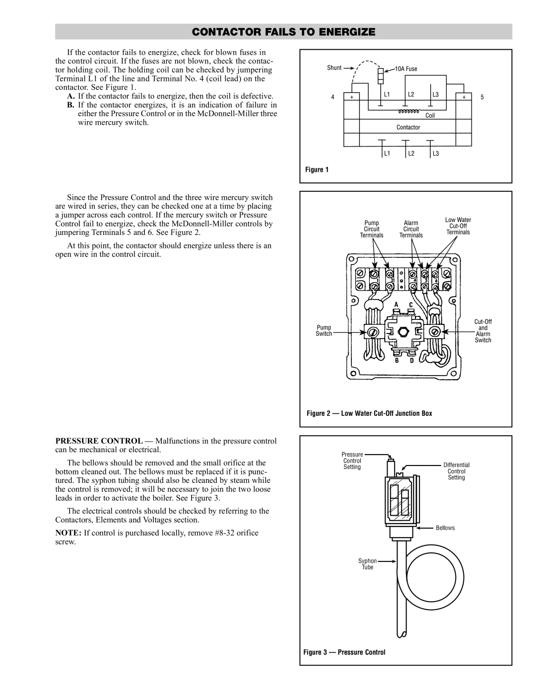 Chromalox PQ402-6 service manual Contactor Fails to Energize, Low Water Cut-Off Junction Box 