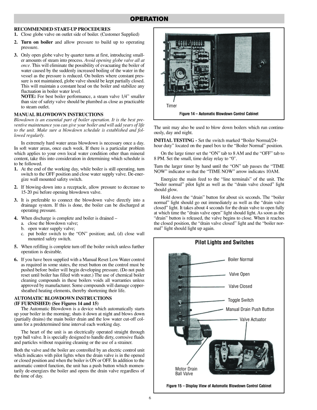 Chromalox PQ404-6 specifications Operation, Recommended START-UP Procedures, Manual Blowdown Instructions 