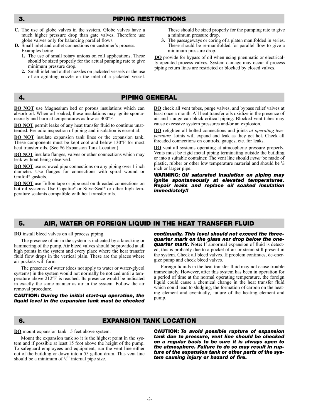 Chromalox PQ410-4 Piping General, AIR, Water or Foreign Liquid in the Heat Transfer Fluid, Expansion Tank Location 