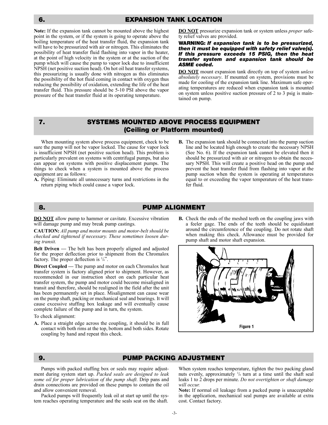 Chromalox PQ410-4 service manual Pump Alignment, Pump Packing Adjustment 