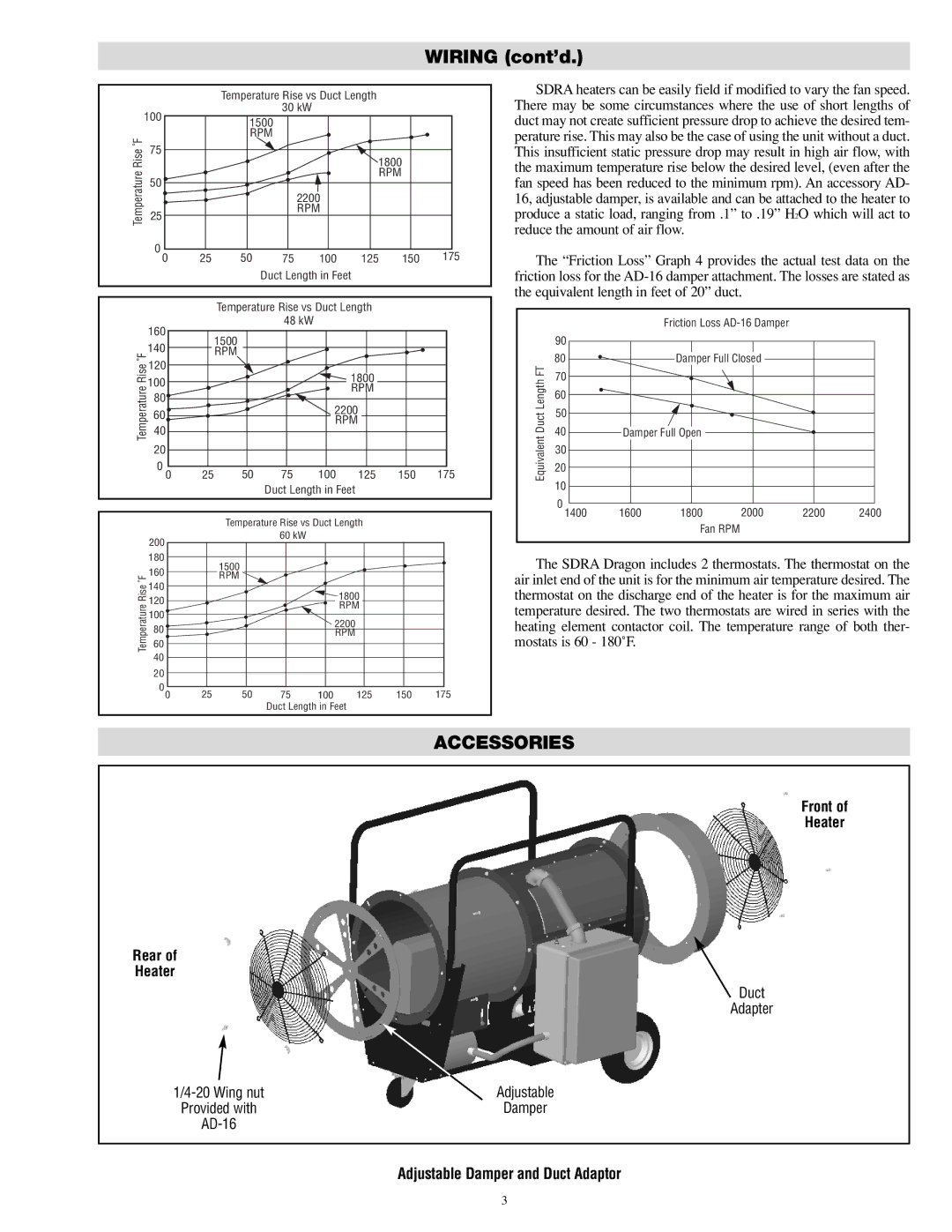 Chromalox SDRA-RG specifications Wiring cont’d, Accessories 