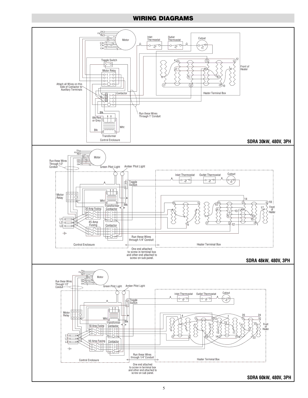 Chromalox SDRA-RG specifications Wiring Diagrams, Sdra 48kW, 480V, 3PH 