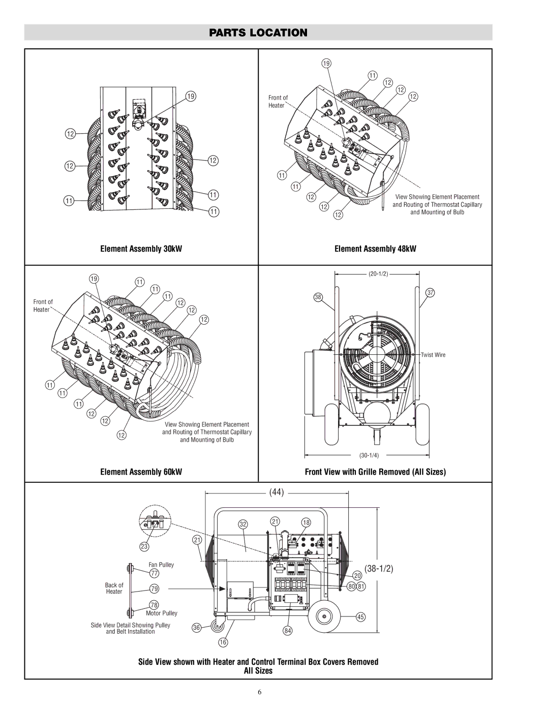 Chromalox SDRA-RG specifications Parts Location, Element Assembly 48kW 