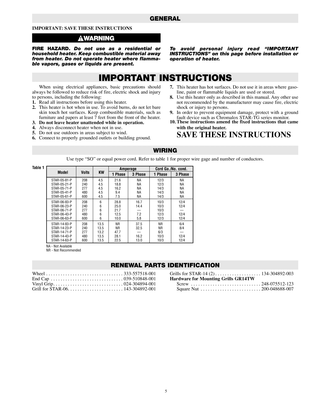 Chromalox STAR-05A, STAR-14A, STAR-06A manual Important Instructions 