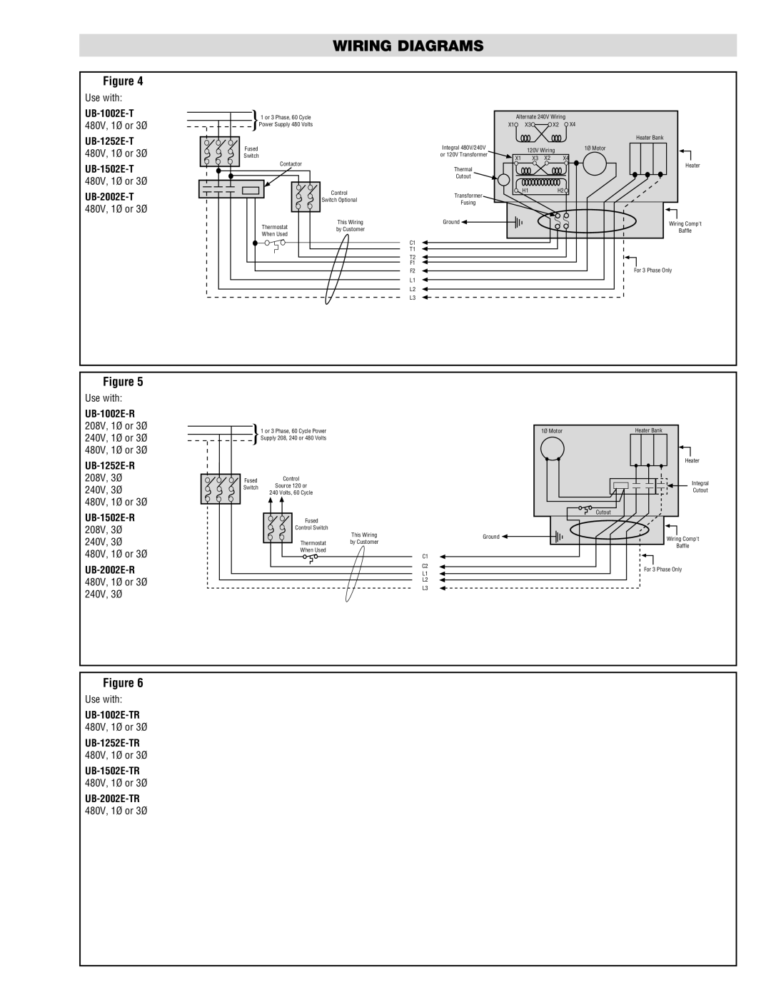 Chromalox UB-1502E-T, UB-2002E-T, UB-1502E-R, UB-2002E-R 480V, 1Ø or 3Ø 240V, 3Ø, UB-1002E-TR, UB-1252E-TR 