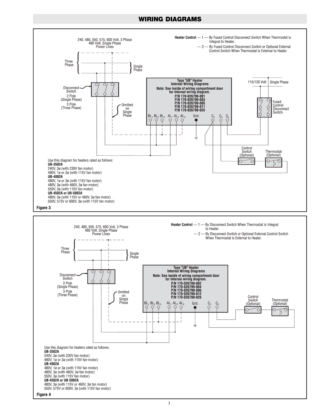 Chromalox UB-5002A, UB-3502A, UB-4002A, UB-4502A specifications Wiring Diagrams 