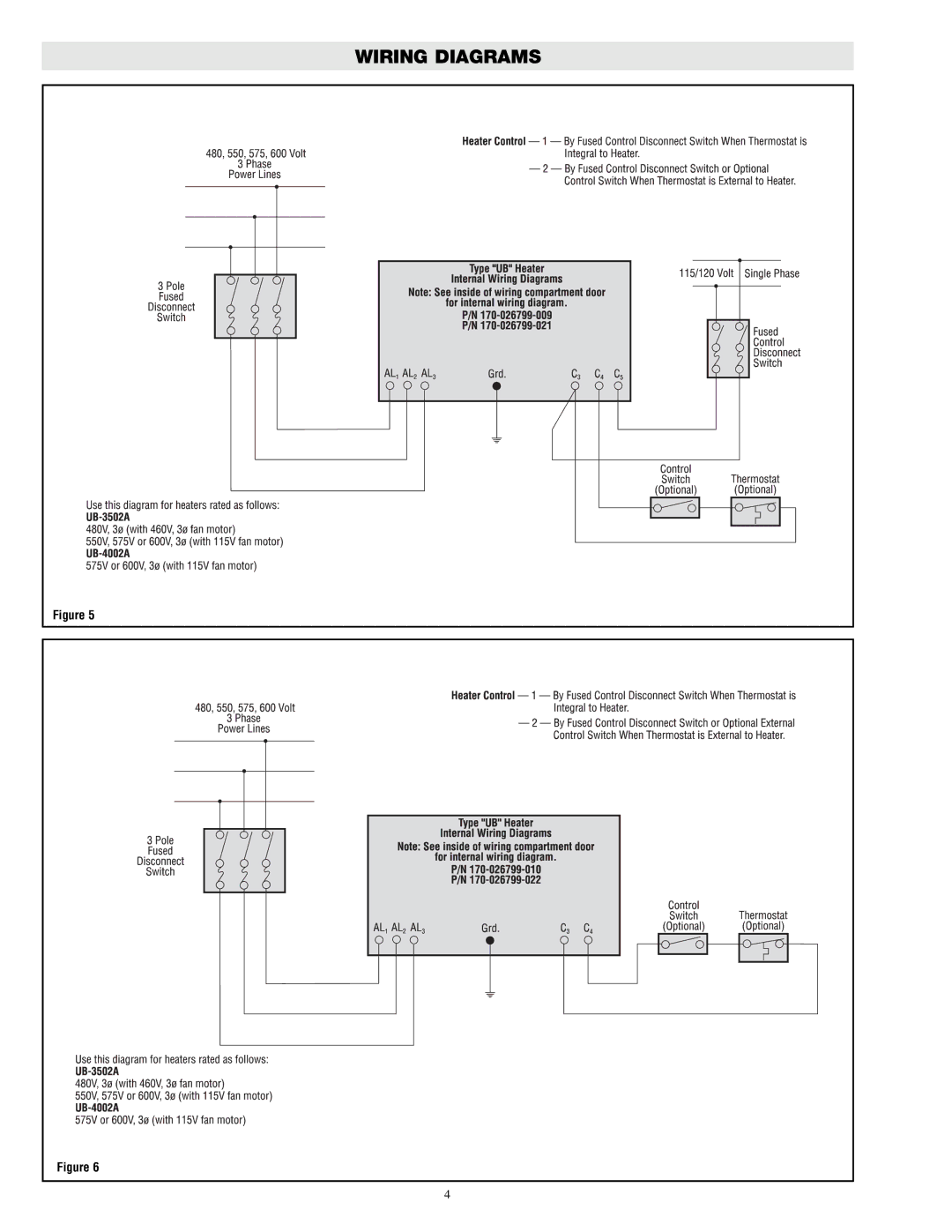 Chromalox UB-3502A, UB-4002A, UB-4502A, UB-5002A specifications Wiring Diagrams 