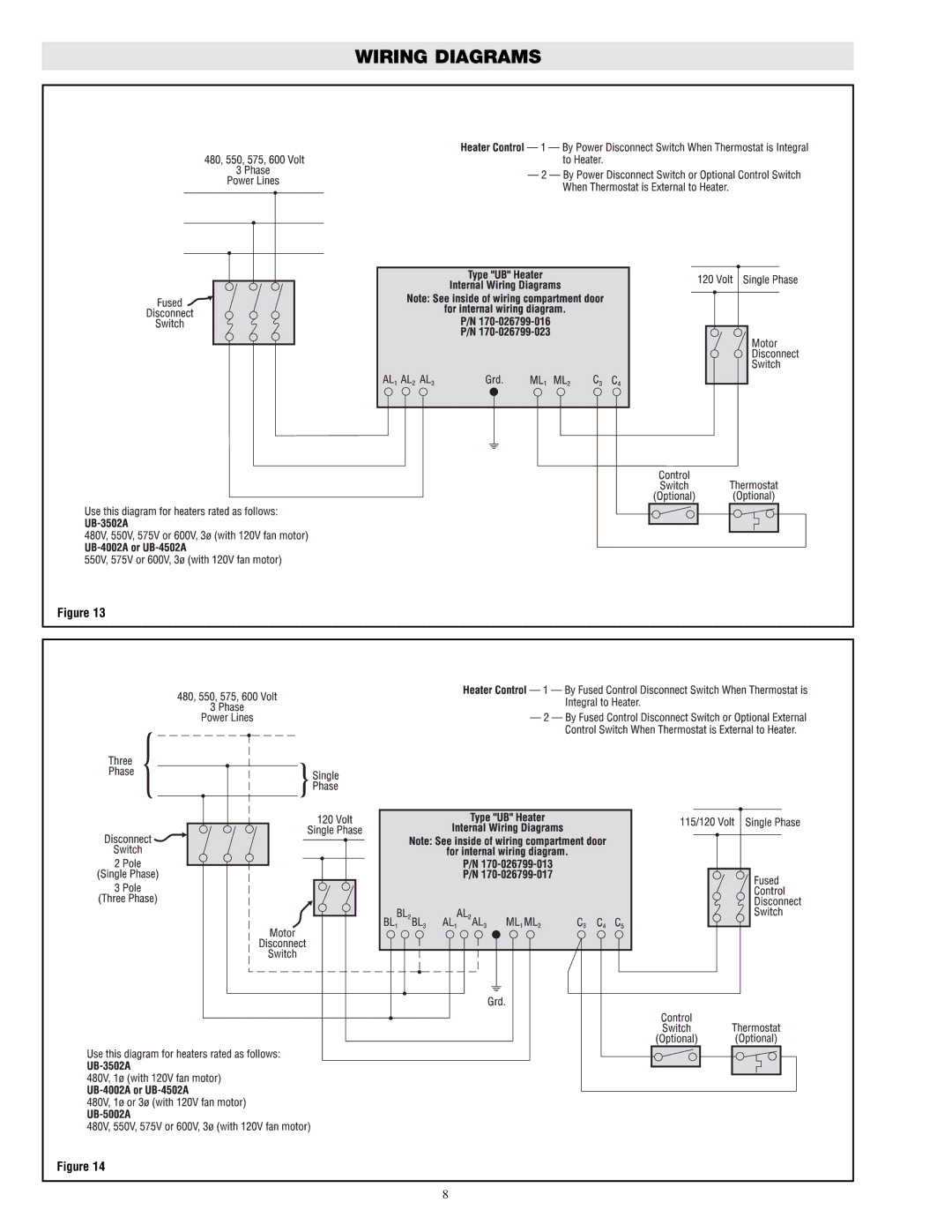 Chromalox UB-3502A, UB-4002A, UB-4502A, UB-5002A specifications Wiring Diagrams 