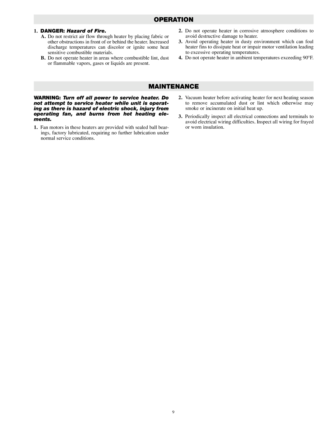 Chromalox UB-4002A, UB-3502A, UB-4502A, UB-5002A specifications Operation, Maintenance 