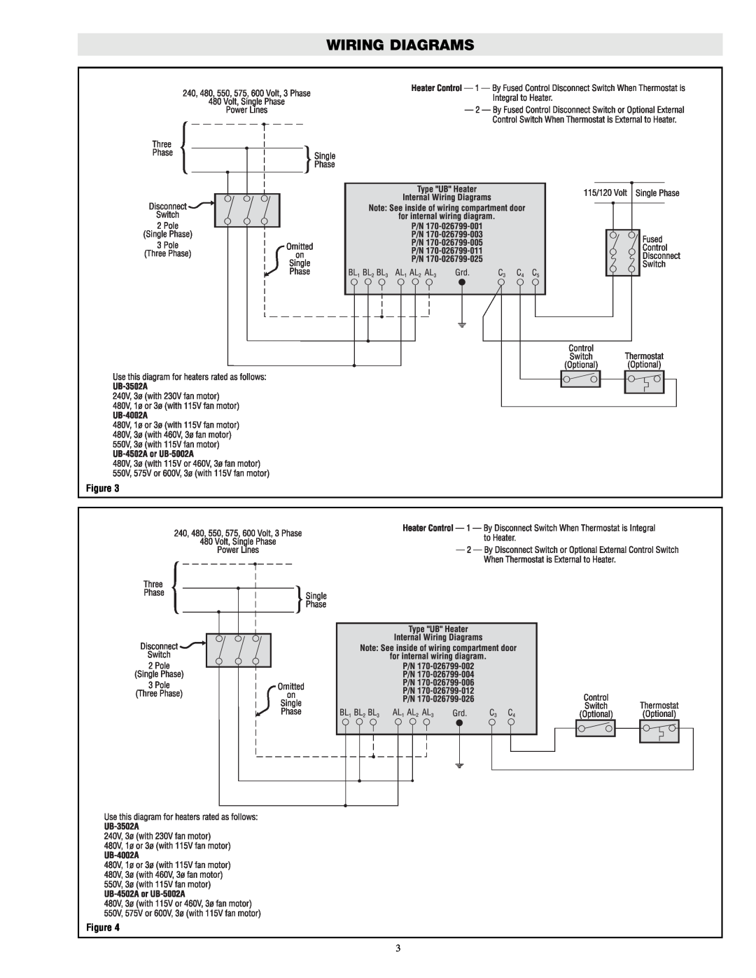 Chromalox UB-5002A, UB-3502A, UB-4002A, UB-4502A specifications Wiring Diagrams 