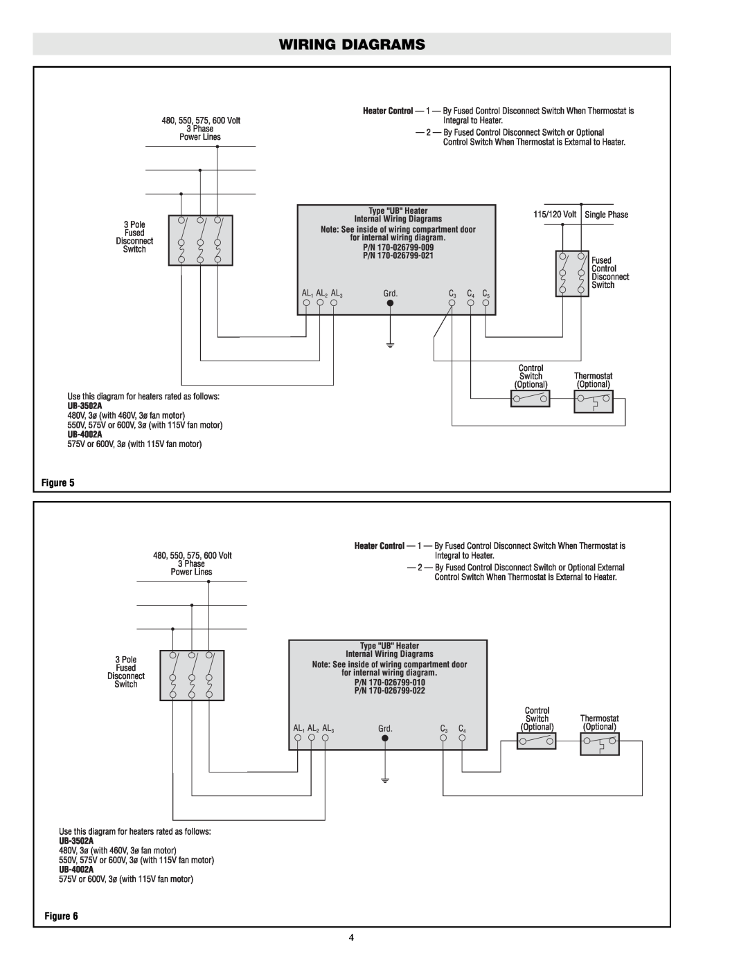 Chromalox UB-3502A, UB-4002A, UB-4502A, UB-5002A specifications Wiring Diagrams 