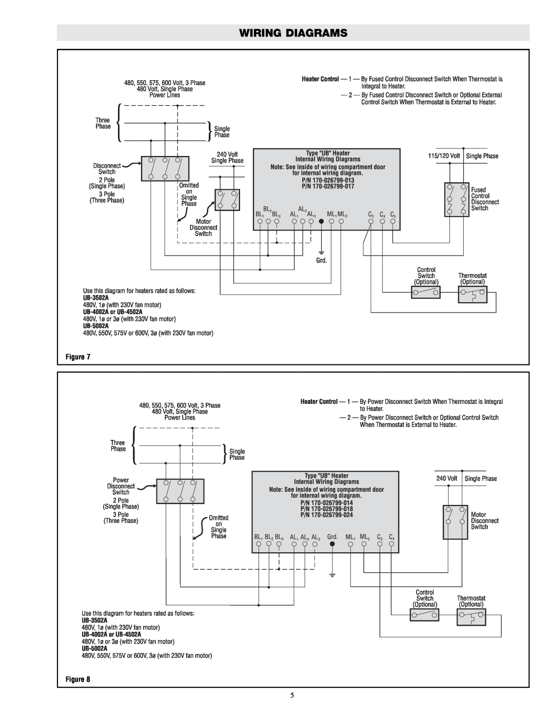 Chromalox UB-4002A, UB-3502A, UB-4502A, UB-5002A specifications Wiring Diagrams 