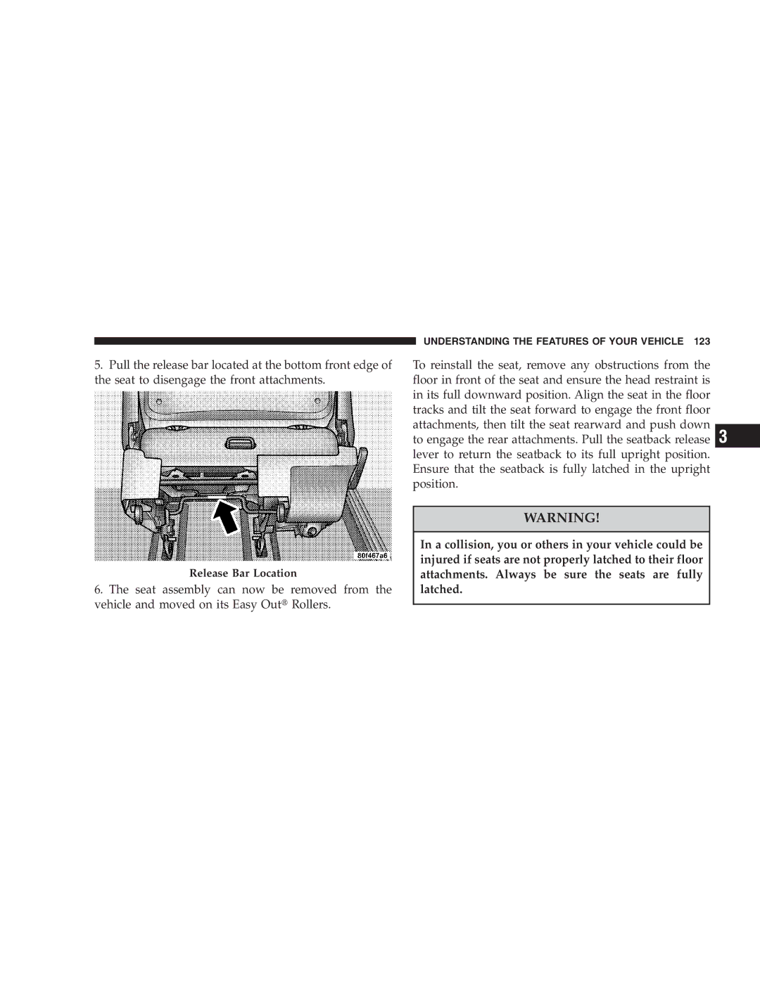 Chrysler 2005 Town and Country manual Release Bar Location 