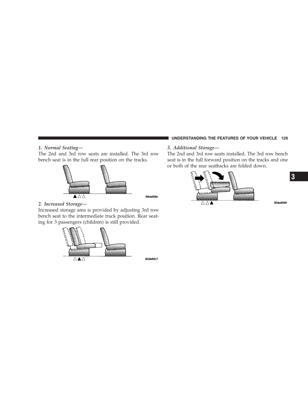 Chrysler 2005 Town and Country manual Normal Seating, Increased Storage, Additional Storage 