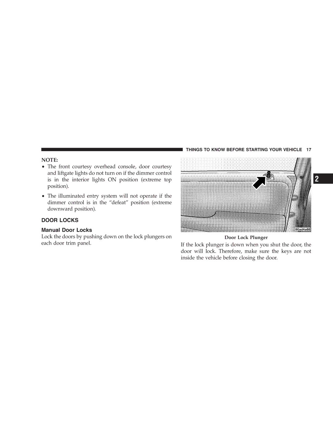 Chrysler 2005 Town and Country manual Manual Door Locks 