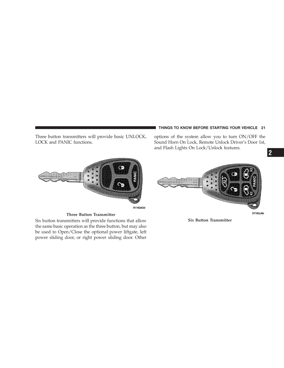 Chrysler 2005 Town and Country manual Three Button Transmitter 