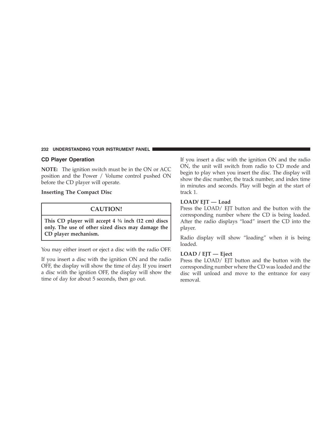 Chrysler 2005 Town and Country manual LOAD/ EJT Load, Load / EJT Eject 