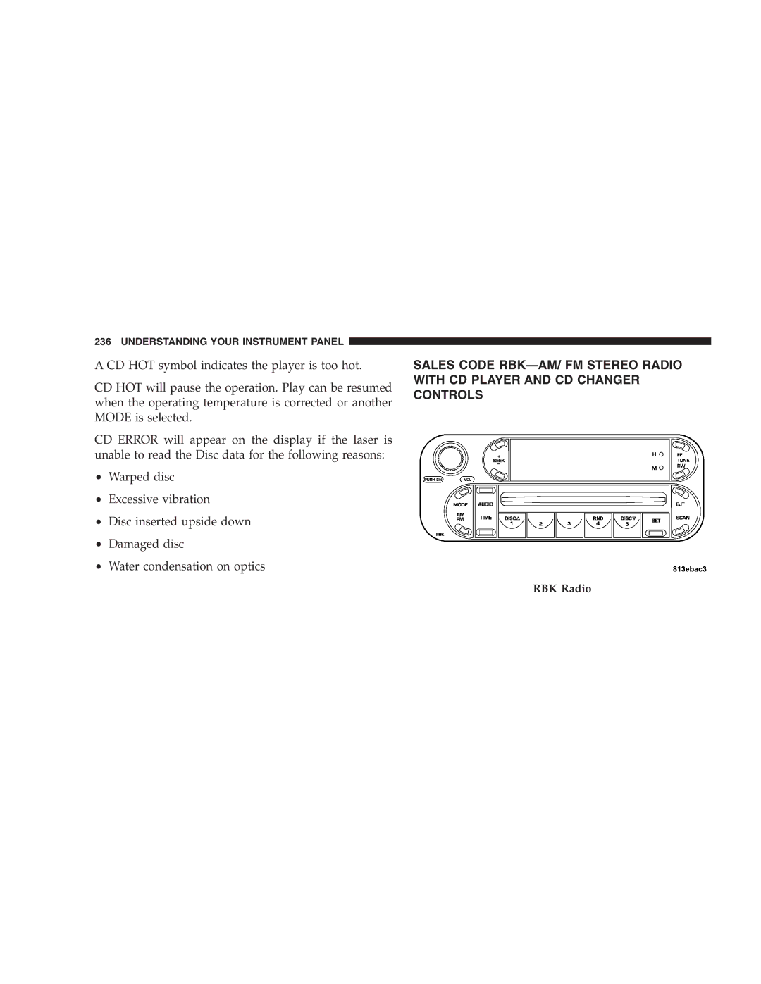 Chrysler 2005 Town and Country manual RBK Radio 