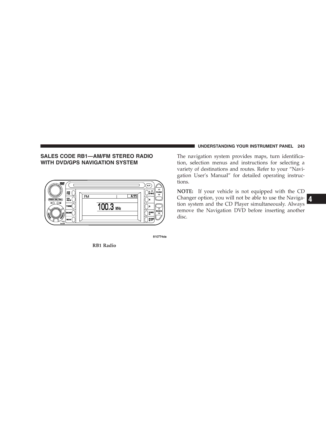 Chrysler 2005 Town and Country manual RB1 Radio 