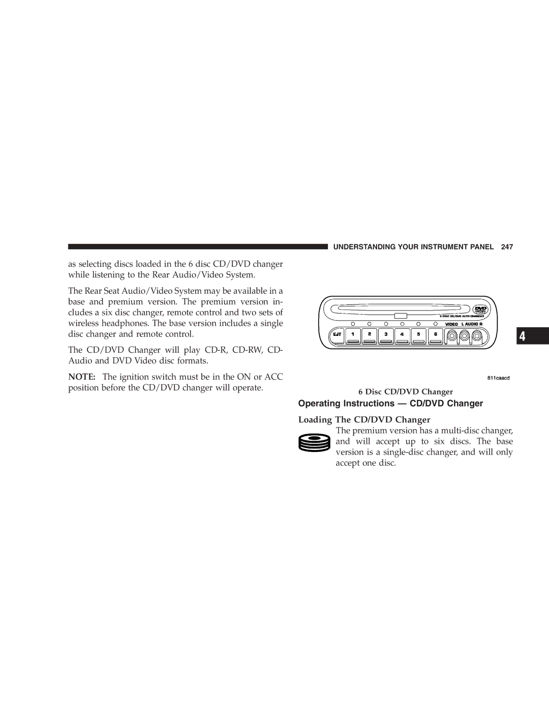 Chrysler 2005 Town and Country manual Operating Instructions CD/DVD Changer, Loading The CD/DVD Changer 