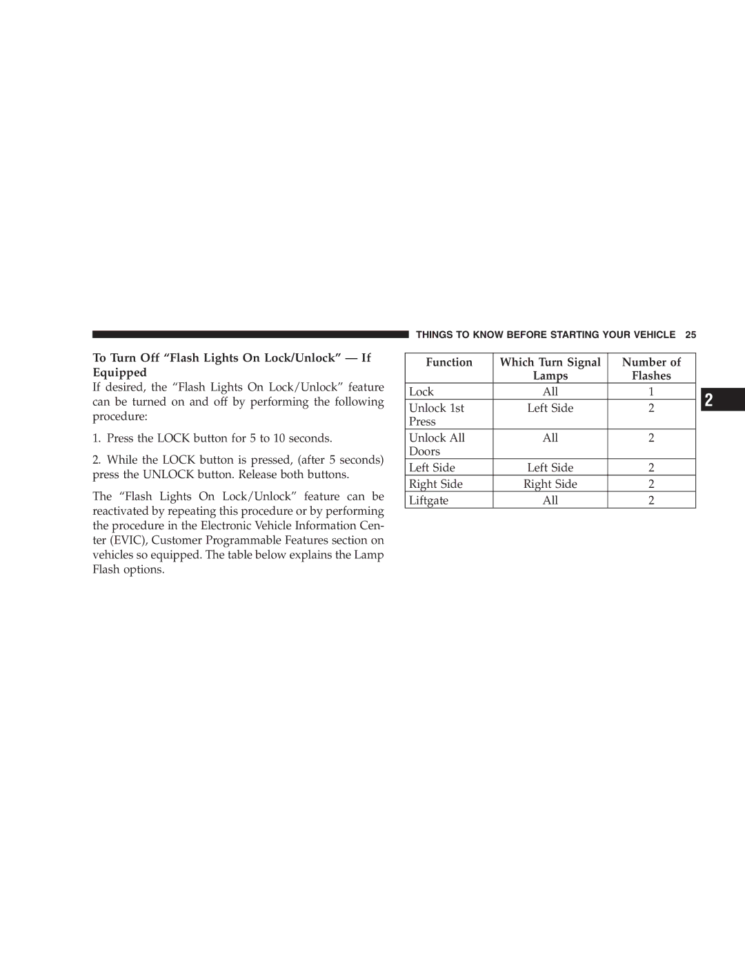 Chrysler 2005 Town and Country manual To Turn Off Flash Lights On Lock/Unlock If Equipped 