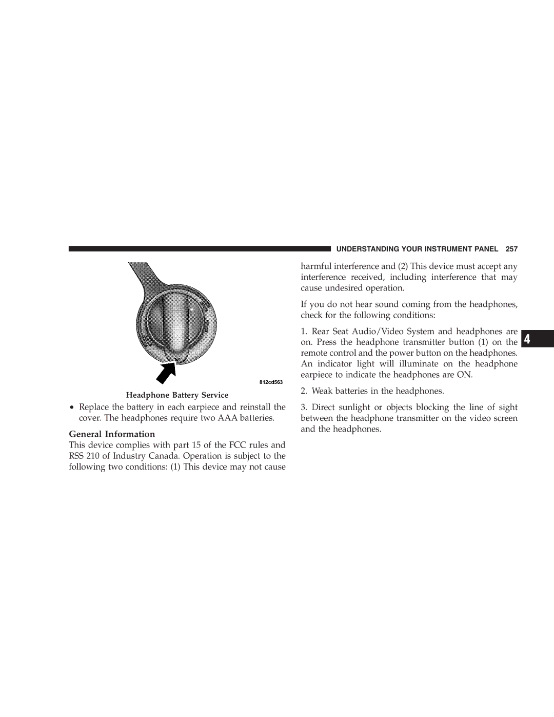 Chrysler 2005 Town and Country manual Headphone Battery Service 