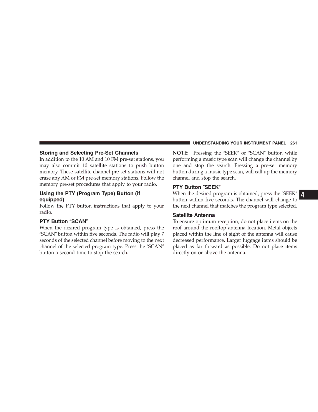 Chrysler 2005 Town and Country manual Storing and Selecting Pre-Set Channels, Using the PTY Program Type Button if equipped 